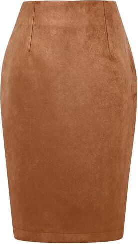 Suede Skirts for Women Fall Winter Mini High Waisted Slit Casual Pencil Bodycon Work Elegant Outfit Office Skirt in Saudi Arabia