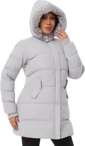 KVE Women's Winter Thicken Puffer Coat Warm Snow Jacket with Faux Fur Removable Hood in Kuwait