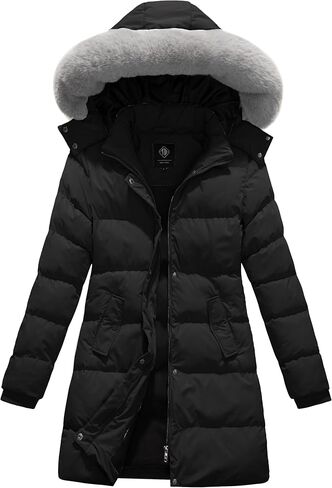 معطف شتوي منتفخ سميك للسيدات من KVE سترة ثلجية دافئة مع غطاء رأس قابل للإزالة من الفرو الصناعي in Kuwait