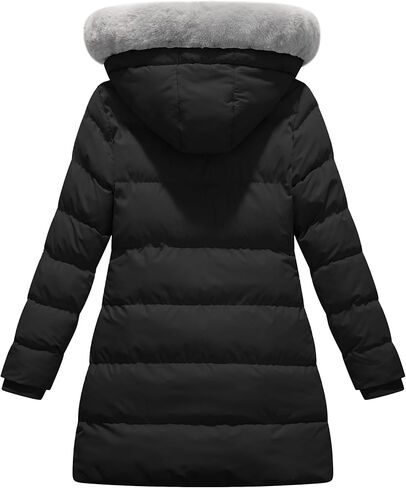 معطف شتوي منتفخ سميك للسيدات من KVE سترة ثلجية دافئة مع غطاء رأس قابل للإزالة من الفرو الصناعي in Kuwait