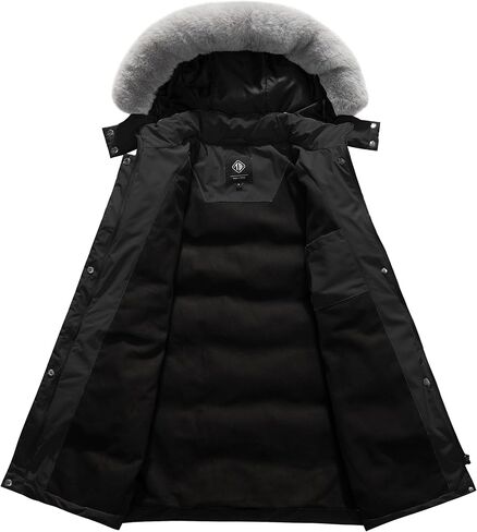 معطف شتوي منتفخ سميك للسيدات من KVE سترة ثلجية دافئة مع غطاء رأس قابل للإزالة من الفرو الصناعي in Kuwait