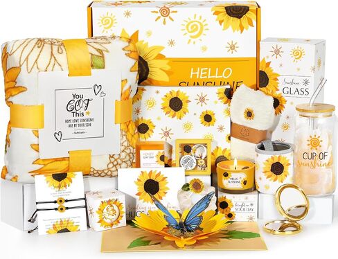 Get Well Soon Gift Baskets for Women, 9pcs Care Package for Women, After Surgery Recovery Gifts for Women, Feel Better Gifts Thinking Of You Gifts - Sending You Sunshine Box for Sick Friend in Saudi Arabia
