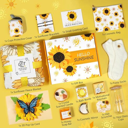 Get Well Soon Gift Baskets for Women, 9pcs Care Package for Women, After Surgery Recovery Gifts for Women, Feel Better Gifts Thinking Of You Gifts - Sending You Sunshine Box for Sick Friend in Saudi Arabia