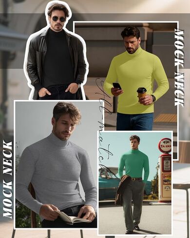6 Pack Mens Big and Tall Turtleneck Shirts Long Sleeve Loose Fit Tops Basic Pullover Multipack Tees in Saudi Arabia