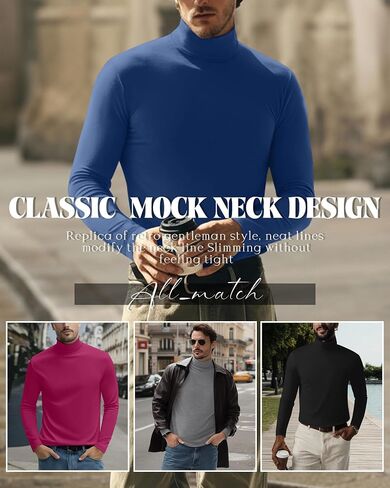 6 Pack Mens Big and Tall Turtleneck Shirts Long Sleeve Loose Fit Tops Basic Pullover Multipack Tees in Saudi Arabia