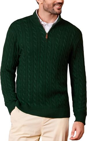 Kallspin Men's Quarter Zip Sweater Pullover Pure Cotton Cable Knit Long Sleeve Business Casual Knitwear in Kuwait