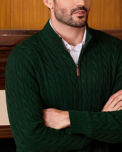 Kallspin Men's Quarter Zip Sweater Pullover Pure Cotton Cable Knit Long Sleeve Business Casual Knitwear in Kuwait
