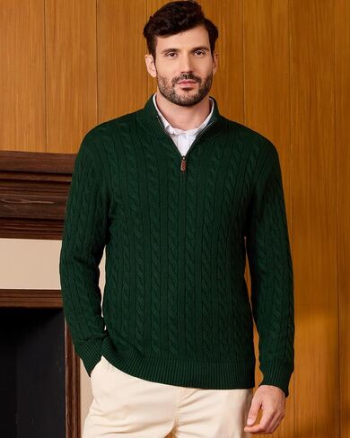 Kallspin Men's Quarter Zip Sweater Pullover Pure Cotton Cable Knit Long Sleeve Business Casual Knitwear in Kuwait