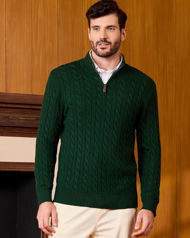 Kallspin Men's Quarter Zip Sweater Pullover Pure Cotton Cable Knit Long Sleeve Business Casual Knitwear in Kuwait