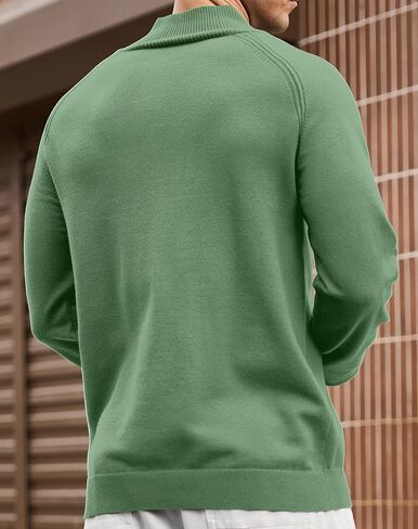 Mens Stand Collar Pullover Sweater Casual Button Closure Raglan Sleeve Ribbed Stitching Knit Textured Sweater in Saudi Arabia