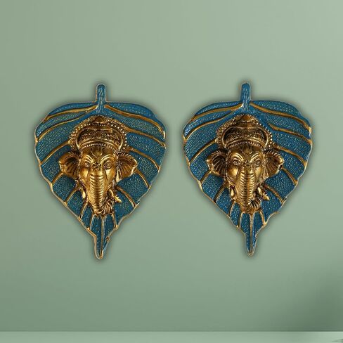 تشارمي كرافتس غانيشا معدنية صغيرة على أوراق الشجر، معلقة على الحائط، ديكور للغرفة، أفضل تدفئة لمنزل جديد، مقالة هدايا لديكور الحائط مجموعة من 2 (لمسة نهائية ذهبية مشمسة) (أبيض) in Kuwait