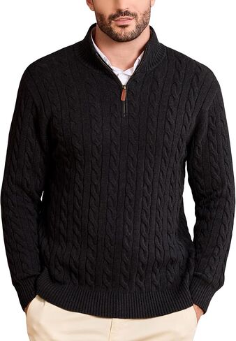 Kallspin Men's Quarter Zip Sweater Pullover Pure Cotton Cable Knit Long Sleeve Business Casual Knitwear in Saudi Arabia