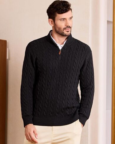 Kallspin Men's Quarter Zip Sweater Pullover Pure Cotton Cable Knit Long Sleeve Business Casual Knitwear in Saudi Arabia