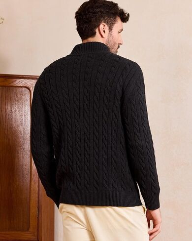 Kallspin Men's Quarter Zip Sweater Pullover Pure Cotton Cable Knit Long Sleeve Business Casual Knitwear in Saudi Arabia
