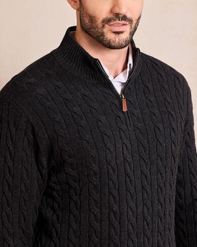 Kallspin Men's Quarter Zip Sweater Pullover Pure Cotton Cable Knit Long Sleeve Business Casual Knitwear in Saudi Arabia