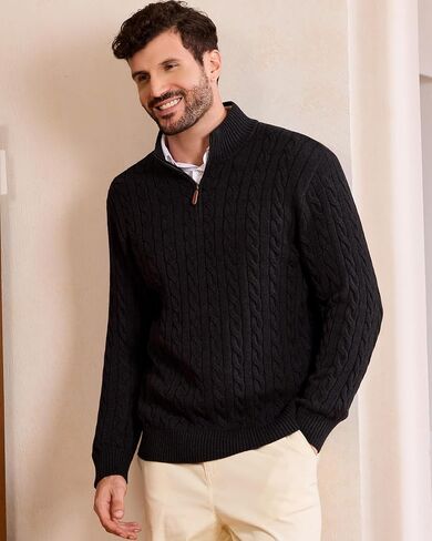 Kallspin Men's Quarter Zip Sweater Pullover Pure Cotton Cable Knit Long Sleeve Business Casual Knitwear in Saudi Arabia