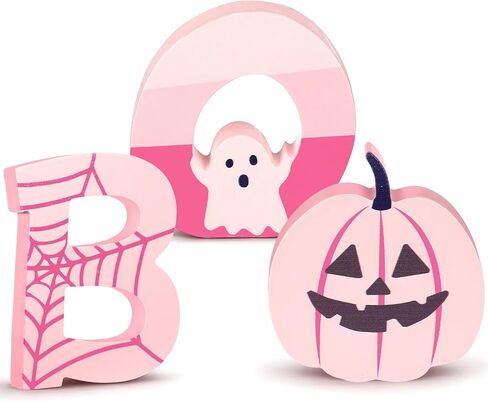 Amyhill 3 Pcs Pink Halloween Table Decor Indoor Cute Ghosts Decorations Wood Plank Signs Halloween Tiered Tray Pink Wooden Ghosts Decor for Home Kitchen Office Party Gifts(Black Cat) in Saudi Arabia