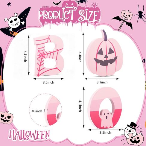 Amyhill 3 Pcs Pink Halloween Table Decor Indoor Cute Ghosts Decorations Wood Plank Signs Halloween Tiered Tray Pink Wooden Ghosts Decor for Home Kitchen Office Party Gifts(Black Cat) in Saudi Arabia