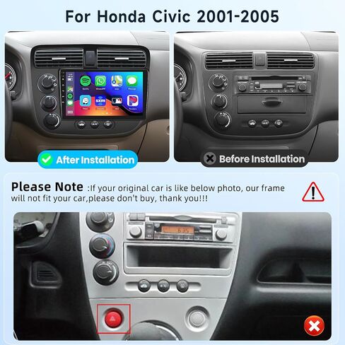 راديو سيارة 8 CORE 4G+64G لسيارة Honda Civic 2001-2005 مع Apple CarPlay/Android Auto، Podofo 9 بوصة 1280 * 720P IPS شاشة لمس ستيريو Android 13 GPS WiFi Bluetooth DSP SWC + كاميرا احتياطية عالية الدقة in Saudi Arabia