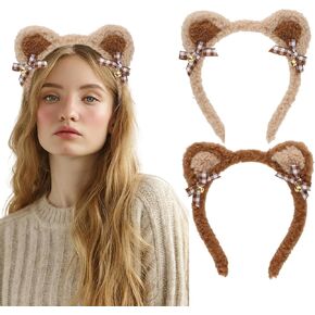 CURASA 2PCS Bear Ears Headband for Women & Girls - Brown Animal Ears Headband for Theme Party & Cosplay Gift in Kuwait