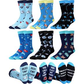 Shihanee 6 Pairs Emt Gifts for Men Novelty Paramedic Crew Dress Socks for Him Ems Week Gift Rn Cna Lpn Emt Rg Practitioner Medical Assistant International Paramedic Day Birthday Christmas Favors in Kuwait