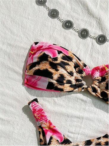 GORGLITTER Women's Strapless Bandeau Bikini Sets Cheetah Leopard Print High Cut String Thong Swimsuits in Saudi Arabia