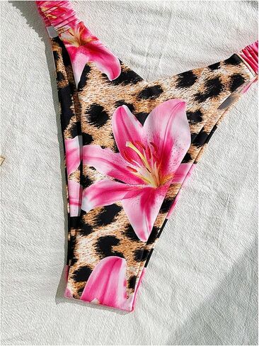 GORGLITTER Women's Strapless Bandeau Bikini Sets Cheetah Leopard Print High Cut String Thong Swimsuits in Saudi Arabia