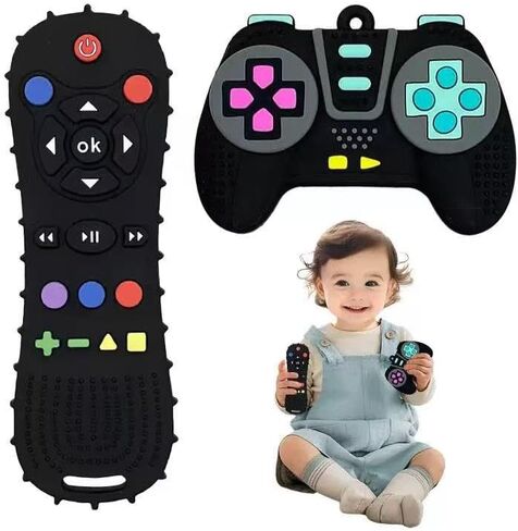 AALFA Baby Teething Toy, Soft TV Remote+Game Machine Shape Chew Set Intellectual Development Intellectual Development Educational Toy,Safe Silicone Toddler Infant (Pink (Handle+Remote Control)) | BPA-free silicone teething toys with remote control and gam in Saudi Arabia