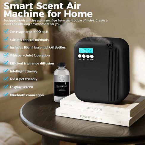 Hotel Scent Diffuser, House Scent Machine, 10000 Sq.Ft of Coverage, 200ml Large Capacity Aromatherapy Machine, Scent Diffusers for Home Large Room, Office Waterless Essential Oil Diffuser, Black in Kuwait