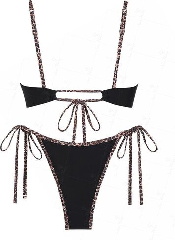 Vintage Gingham Ruched Ruffles Trim Bowknot Decor Tie Side Bikini Set in Saudi Arabia