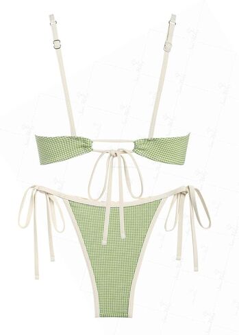 خمر القماش القطني Ruched الكشكشة تقليم Bowknot ديكور التعادل الجانب بيكيني مجموعة in Kuwait