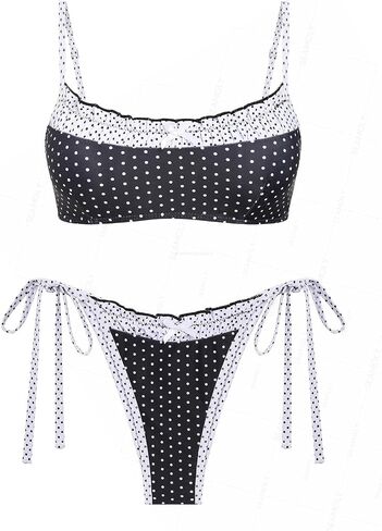 خمر القماش القطني Ruched الكشكشة تقليم Bowknot ديكور التعادل الجانب بيكيني مجموعة in Kuwait