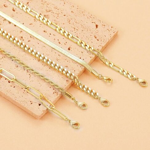 Women 14K Gold Jewelry Bracelets Sets - Trendy Thin Danity Chain Stackable Cuban Link Paperclip Fashion Accessories for Women Gifts in Saudi Arabia