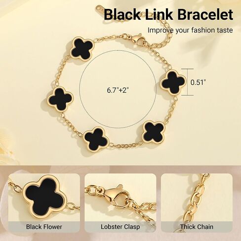 18K Gold Plated Clover Lucky Bracelet for Women Gold White Black Pink Green Red Blue Adjustable Double Sided Flower Four Leaf Link Bracelets Trendy Jewelry Gifts for Women Men in Saudi Arabia
