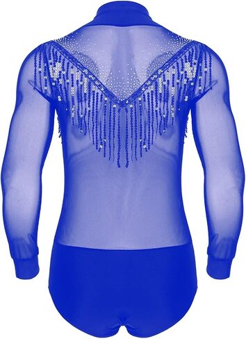 Men's V Neck Latin Modern Dance Leotard Shiny Rhinestone Jazz Rumba Ballroom Shirts Bodysuits Samba Salsa Tango Jumpsuit(Black,XXL) in Saudi Arabia