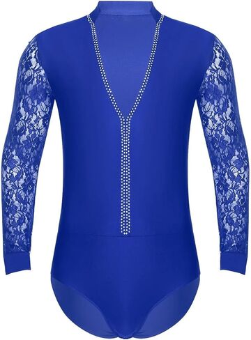 زي رجالي متلألئ بأحجار الراين اللاتينية لأداء الرقص في قاعة الرقص وأكمام طويلة وقميص تانجو لاتيني (عاجي، L) in Kuwait