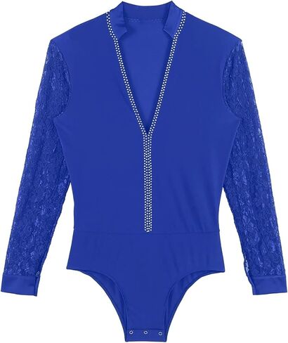 زي رجالي متلألئ بأحجار الراين اللاتينية لأداء الرقص في قاعة الرقص وأكمام طويلة وقميص تانجو لاتيني (عاجي، L) in Kuwait