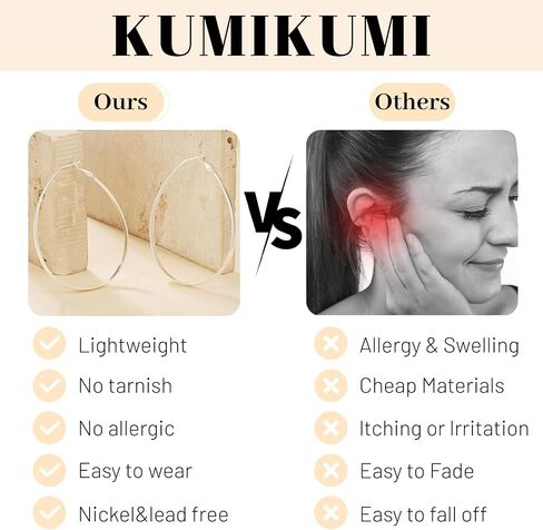 KUMIKUMI أقراط حلقية فضية للنساء، أقراط حلقية من الفضة الإسترليني بيضاوية مضادة للحساسية خفيفة الوزن أقراط كبيرة للنساء هدايا in Saudi Arabia