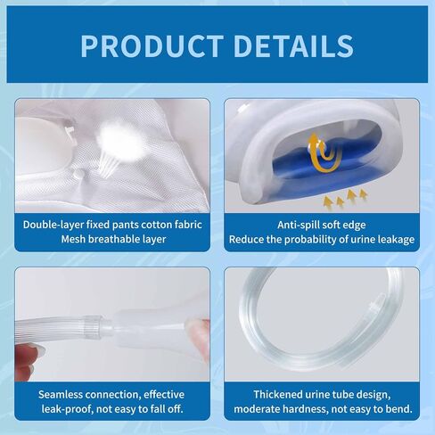 Men’s Wearable Urinal Collector Set, Includes Comfortable Support Pants, 1.2M Flexible Tube, 1000ml & 2000ml Collection Bags (Elderly Men) in Saudi Arabia