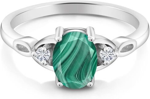 925 Sterling Silver Gemstone Birthstone and White Moissanite 3-Stone Ring for Women | Oval 8X6MM with 2MM Round Accents | Three Stone Wedding Anniversary Engagement Promise Ring | Sizes 5-9 in Saudi Arabia