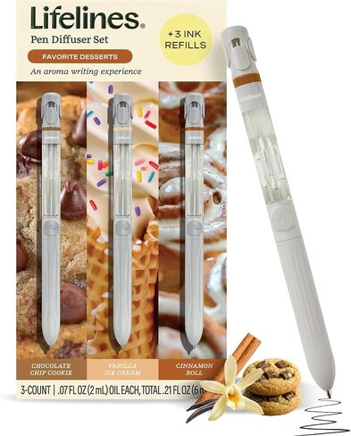 Lifelines Pen Diffuser Set, Strawberry Milkshake - 1mm Black Ballpoint Pen with Scented Essential Oil Blend & 2 Ink Refills – Aromatherapy Diffuser & Sensory Immersion Diffuse Aroma As You Write in Saudi Arabia