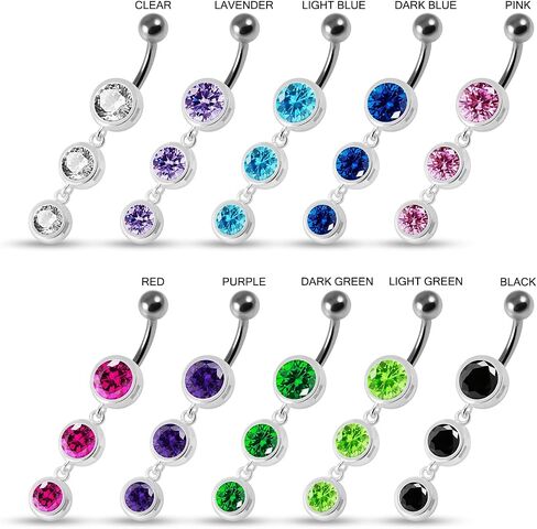 Cz Gemstones Stylish Triple Full Set Round Gems Dangling Design 925 Sterling Silver with Stainless Steel Belly Ring - Belly Button jewelry - Navel jewelry in Saudi Arabia