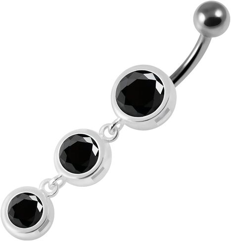 Cz Gemstones Stylish Triple Full Set Round Gems Dangling Design 925 Sterling Silver with Stainless Steel Belly Ring - Belly Button jewelry - Navel jewelry in Saudi Arabia