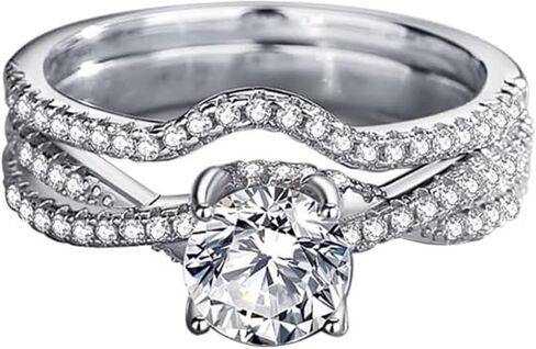 S925 Sterling Silver 1 Carat Diamond Engagement Ring | VVS1 Clarity D-color Womens Wedding Ring Sets| Ideal Stacking Rings for Women in Saudi Arabia