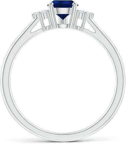 Angara Natural Blue Sapphire Pear Shaped Solitaire Ring with Trio Diamond Accents for Women in 14K White Gold | Birthday, Engagement, Anniversary, Wedding Jewelry Gift for Women in Saudi Arabia