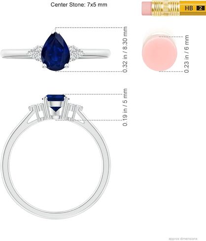 Angara Natural Blue Sapphire Pear Shaped Solitaire Ring with Trio Diamond Accents for Women in 14K White Gold | Birthday, Engagement, Anniversary, Wedding Jewelry Gift for Women in Saudi Arabia