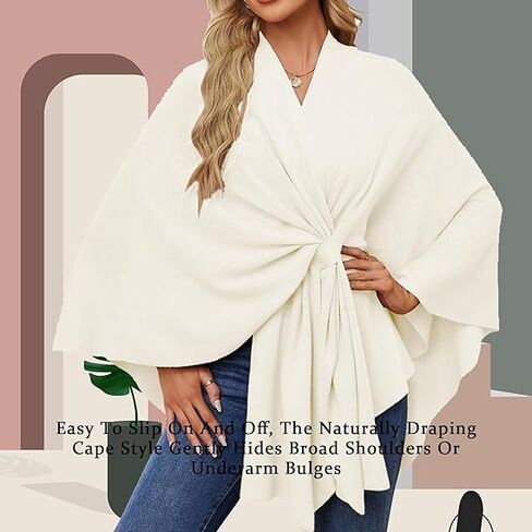 Instantaneou Shawl, Elegant Shawl Wraps Soft Open Front Poncho Sweater, Solid Color Shawls Wrap with Loop, Poncho Sweater in Saudi Arabia