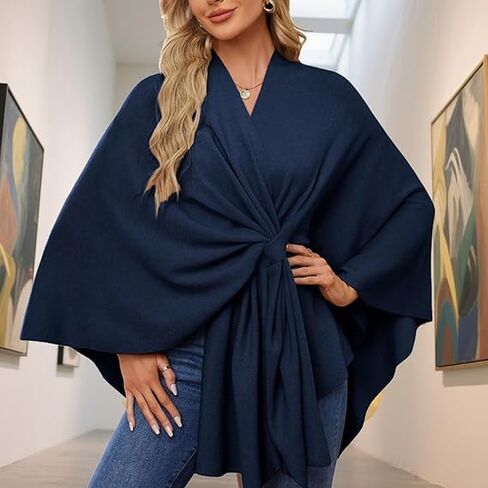 Instantaneou Shawl, Elegant Shawl Wraps Soft Open Front Poncho Sweater, Solid Color Shawls Wrap with Loop, Poncho Sweater in Saudi Arabia