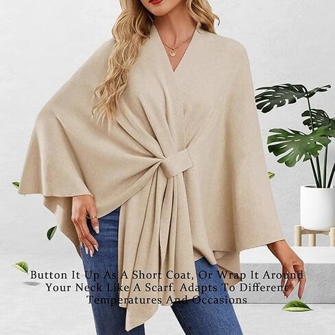 Instantaneou Shawl, Elegant Shawl Wraps Soft Open Front Poncho Sweater, Solid Color Shawls Wrap with Loop, Poncho Sweater in Saudi Arabia