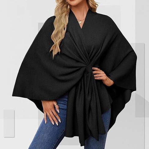 Instantaneou Shawl, Elegant Shawl Wraps Soft Open Front Poncho Sweater, Solid Color Shawls Wrap with Loop, Poncho Sweater in Saudi Arabia
